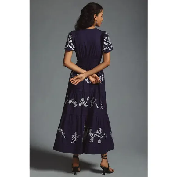 Anthropologie - Somerset embroidered Maxi Dress w/ Blue Floral Embroidery, XSP - Picture 2 of 15